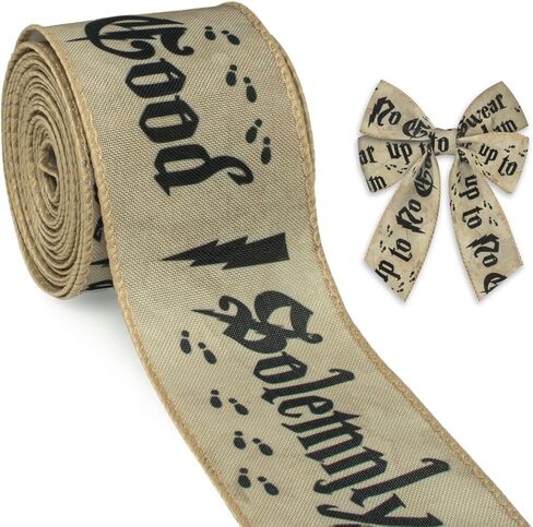 Threetols Wizard Wired Edge Ribbons 2.5" 10 Yards Brown Magic Decor Wrapping Ribbon I Solemnly Swear That I am Up to No Good Burlap Fabric Craft Ribbon for Holiday DIY Craft Wreath Bow Decor in Saudi Arabia