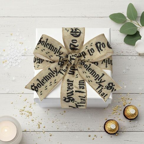 Threetols Wizard Wired Edge Ribbons 2.5" 10 Yards Brown Magic Decor Wrapping Ribbon I Solemnly Swear That I am Up to No Good Burlap Fabric Craft Ribbon for Holiday DIY Craft Wreath Bow Decor in Saudi Arabia