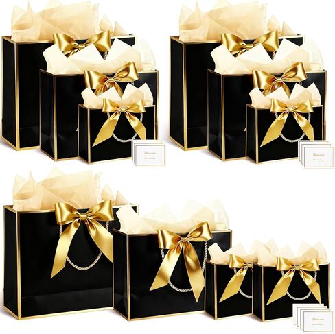 Maitys 10 Set Gift Bags Assorted Sizes with Ribbon Greeting Card Tissue Paper (3 Large 12.6", 3 Medium 11", 4 Small 7.5") Champagne Luxury Gift Bags for Valentine's Day Anniversary Wedding Birthday in Saudi Arabia
