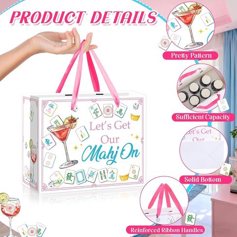 حقيبة هدايا ماهجونج لتزيين الحفلات مع ورق تغليف وبطاقة تهنئة، كوكتيل أبيض وردي، حقيبة ورق تغليف عيد ميلاد سعيد للنساء والرجال، لوازم حفلات أعياد الميلاد الليلية in Saudi Arabia