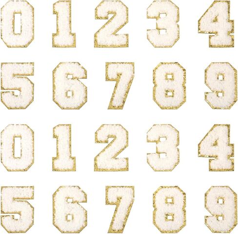 20 Pcs Number Patches Self Adhesive 2 Inch 0-9 Numbers Chenille Stick on Numbers Embroidery Clothes Stickers Chenille Number Patches for Varsity Team Rugby Jerseys Football Volleyball Hats Jacket in Saudi Arabia