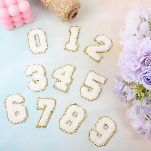 20 Pcs Number Patches Self Adhesive 2 Inch 0-9 Numbers Chenille Stick on Numbers Embroidery Clothes Stickers Chenille Number Patches for Varsity Team Rugby Jerseys Football Volleyball Hats Jacket in Saudi Arabia