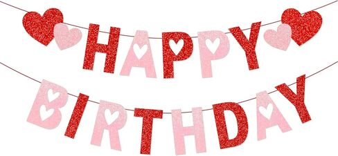 Valentines Birthday Banner Happy Birthday Banner Glitter Pink Birthday Decorations Banner for Galentines Day Decorations Happy Valentine’s Day Theme Birthday Party Supplies in Saudi Arabia