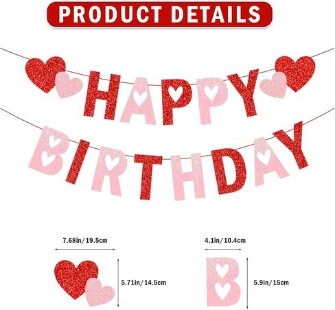 Valentines Birthday Banner Happy Birthday Banner Glitter Pink Birthday Decorations Banner for Galentines Day Decorations Happy Valentine’s Day Theme Birthday Party Supplies in Saudi Arabia