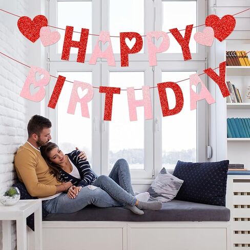 Valentines Birthday Banner Happy Birthday Banner Glitter Pink Birthday Decorations Banner for Galentines Day Decorations Happy Valentine’s Day Theme Birthday Party Supplies in Saudi Arabia