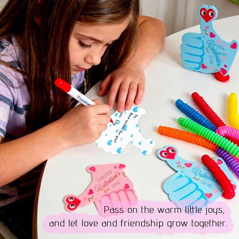 Preschool Valentines Day Gifts Cards for Toddlers，24 Packs Pop Tubes Fidget Toys Valentines Day Gifts for Kids School Classroom Party Favors Exchange in Saudi Arabia