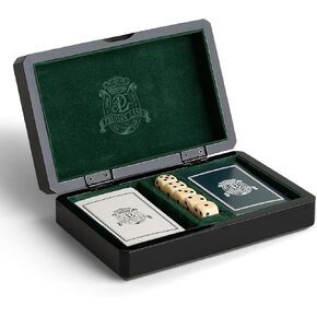 Preston Lane Chester Luxury Game Box – Wooden Playing Card & Dice Set with Velvet Lining – Burled Wood & Black Lacquer Finish – Coffee Table Décor or Gift in Saudi Arabia