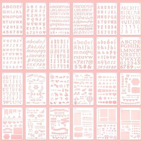 ZLFSRQ 1/2 Inch Letter Stencils for Painting 24 Pack Reusable Alphabet Numbers Symbols Stencils Small Lettering Planner Stencil Plastic Mini Letters Templates for Crafts Art Journal Scrapbook Supplies in Kuwait
