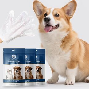 Pet Glove Wipes for Dogs, Hypoallergenic, Cleaning, Deodorizing, Moisturizing, Easy to Clean Wrinkles, Paws, Eyes, Ears, Face, Buttocks, and Body, Unscented, for Daily Care and Travel (10pcs) in Kuwait