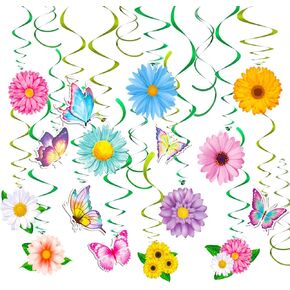 44 Pcs Spring Hanging Paper Flower Butterfly Hanging Swirls Ceiling Decorations Spirals Sunflower for Spring Summer Easter Mother's Day Birthday Party Lassroom Home Garden Decorations. in Saudi Arabia