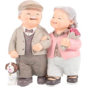 Garneck Loving Elderly Couple Figurine: Valentine Resin Old Couple Statue Ornaments Miniature Grandparents Love Sculpture for Wedding Anniversary Cake Home Shelf Office Desktop Decor in Saudi Arabia