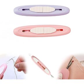 2pcs 2 in 1 Needle Threader and Seam Ripper Kit - Pink and Purple, Compact and Retractable Design for Sewing, Knitting, and Embroidery in Kuwait