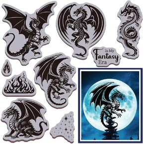 GLOBLELAND التنين السحري التشبث المطاط ختم 8.66 × 7 بوصة ماجيك ستارز EVA Cling Mount Stamps لهب المطاط طوابع مجموعة لصنع البطاقات ألبوم الصور ديكور الديكور DIY سكرابوكينغ in Kuwait