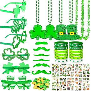 160Pcs St. Patrick's Day Party Favor Set, St Patricks Day Decorations with Shamrock Glasses, Necklaces, Bracelets, Tattoo Stickers, Mustaches, Lucky Coins for Irish Accessories Party Supplies in Saudi Arabia