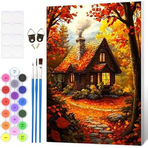 HEIBAGO Framed Paint by Numbers Kit for Adults, Fall Paint by Numbers for Beginner, Landscape Adult Paint by Number Kits on Canvas, Maple leaves painting by numbers for gift home wall decor 12*16 inch in Saudi Arabia
