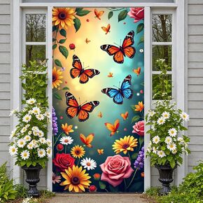 Welcome Butterfly Door Cover Welcome Spring Door Decorations Banner Flower Butterfly Banner Sign Photo Background for Spring and Summer Holiday Party Decor Indoor Outdoor Supplies in Saudi Arabia