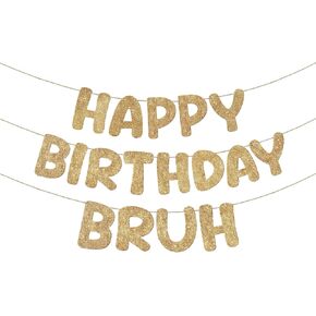 Fulmoon Pre Strung Happy Birthday Bruh Banner Glitter Teen Birthday Decorations Funny Gen Z Style Slang Party Supplies, Favors, Ideas and Gifts(Dark Blue) in Saudi Arabia