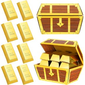 Honoson 13 Pcs Pirate Party Favor Boxes, 12 Foil Fake Gold Bars and 1 Pirate Chest Cardboard Box for Gold Party Decorations Casino Theme Parties Supplies Prizes Gift Box in Kuwait