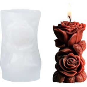 Rose Floral Column Candle Mold Silicone Rose Pillar Soap Mold for Valentines Anniversary Romantic Decorations Supplies in Saudi Arabia