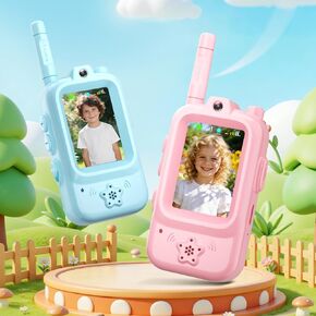 Video Walkie Talkies for Kids, 2 Pack Walkie Talkies with Screen, Rechargeable Kids Walkies Talkies, Long Range Radio with 4 Voice Effects, Outdoor Gift Toys for Park,Camping,Garden,Hike Ages 3-12 in Kuwait