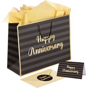 Sumerk 13" Large Anniversary Paper Bag with Tissue Papers and Greeting Card, Envelope and Stickers - Special Anniversary Wrapping Bag with Clear Window and Card Holder in Saudi Arabia