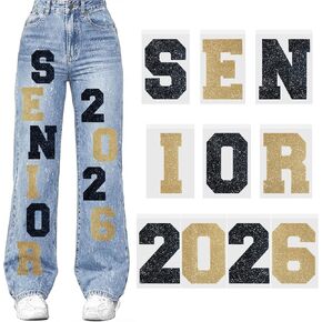 Zeyune 10 Pcs 4 in Senior 2026 Letters Iron-On Decals for Jeans Glitter DIY Iron-On Patches 2026 for Graduation Jeans, Pants, Sweatpants and Clothing Heat Transfer Senior Stuff(Red,Black) in Saudi Arabia