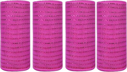Black Deco mesh 6 inch, 4 Rolls Halloween Mesh Ribbon 30 Feet Each Roll Metallic Foil Decorative Mesh Rolls Fabric DIY Craft Wreath Making Supplies for Halloween Wreath Swags Home Party Decor in Kuwait