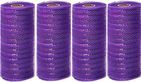 Black Deco mesh 6 inch, 4 Rolls Halloween Mesh Ribbon 30 Feet Each Roll Metallic Foil Decorative Mesh Rolls Fabric DIY Craft Wreath Making Supplies for Halloween Wreath Swags Home Party Decor in Kuwait