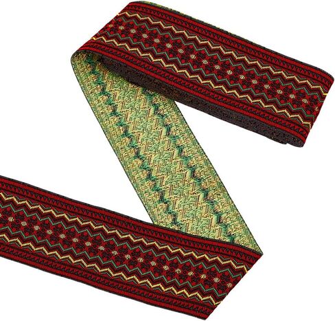 PH PandaHall 2 Inch Jacquard Ribbon 5 Yards Geometric Woven Trim Ethnic Ribbons Vintage Embroidered Ribbon Red Jacquard Braid Trim for Sewing Clothing Handmade Bag Decoration Gift Wrapping in Saudi Arabia