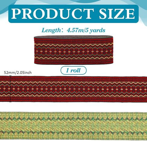 PH PandaHall 2 Inch Jacquard Ribbon 5 Yards Geometric Woven Trim Ethnic Ribbons Vintage Embroidered Ribbon Red Jacquard Braid Trim for Sewing Clothing Handmade Bag Decoration Gift Wrapping in Saudi Arabia
