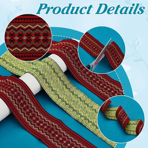 PH PandaHall 2 Inch Jacquard Ribbon 5 Yards Geometric Woven Trim Ethnic Ribbons Vintage Embroidered Ribbon Red Jacquard Braid Trim for Sewing Clothing Handmade Bag Decoration Gift Wrapping in Saudi Arabia