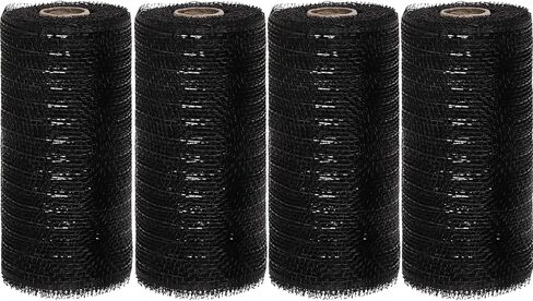 Black Deco mesh 6 inch, 4 Rolls Halloween Mesh Ribbon 30 Feet Each Roll Metallic Foil Decorative Mesh Rolls Fabric DIY Craft Wreath Making Supplies for Halloween Wreath Swags Home Party Decor in Kuwait