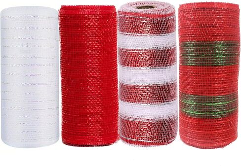 Black Deco mesh 6 inch, 4 Rolls Halloween Mesh Ribbon 30 Feet Each Roll Metallic Foil Decorative Mesh Rolls Fabric DIY Craft Wreath Making Supplies for Halloween Wreath Swags Home Party Decor in Kuwait