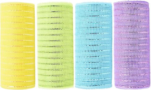 Black Deco mesh 6 inch, 4 Rolls Halloween Mesh Ribbon 30 Feet Each Roll Metallic Foil Decorative Mesh Rolls Fabric DIY Craft Wreath Making Supplies for Halloween Wreath Swags Home Party Decor in Kuwait