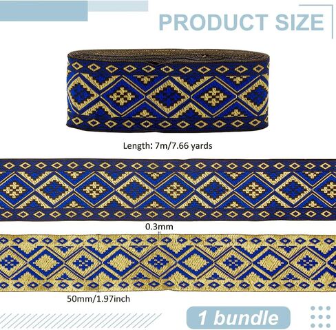 PH PandaHall Ethnic Jacquard Ribbon, 7 Yards Emobridered Woven Ribbon Boho Fabric Sewing Ribbon Rhombus Trim Fringe Decor Trim for DIY Clothing Curtain Embellishment Decoration 2 Inch in Saudi Arabia