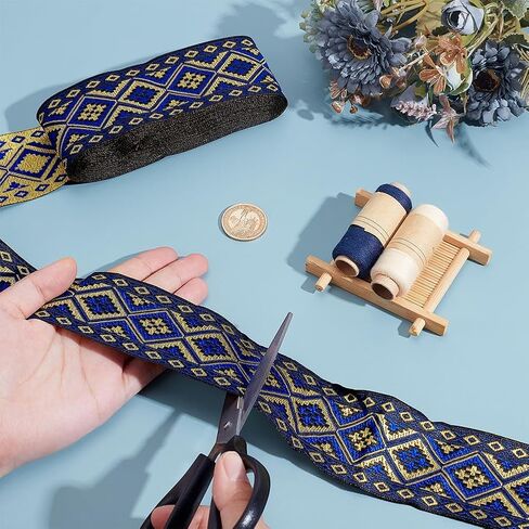 PH PandaHall Ethnic Jacquard Ribbon, 7 Yards Emobridered Woven Ribbon Boho Fabric Sewing Ribbon Rhombus Trim Fringe Decor Trim for DIY Clothing Curtain Embellishment Decoration 2 Inch in Saudi Arabia