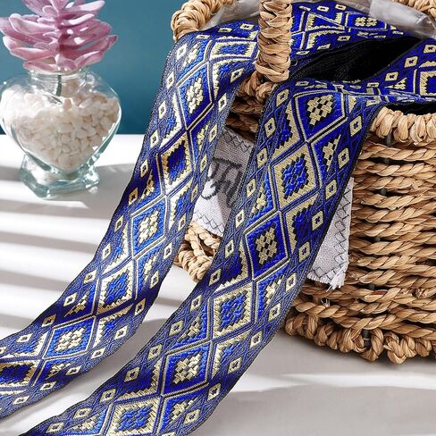 PH PandaHall Ethnic Jacquard Ribbon, 7 Yards Emobridered Woven Ribbon Boho Fabric Sewing Ribbon Rhombus Trim Fringe Decor Trim for DIY Clothing Curtain Embellishment Decoration 2 Inch in Saudi Arabia