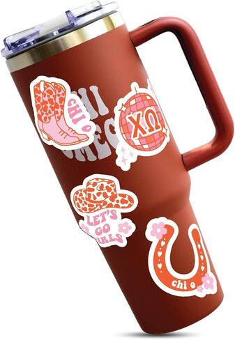 Chi Omega Sticker Sheet - Western Design Vinyl Sorority Stickers with Officially Licensed Designs, Removable Adhesive, 10 Stickers per Sheet, by Sorority Shop in Saudi Arabia