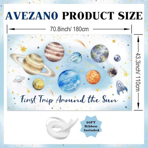 Avezano First Trip Around The Sun Birthday Banner Outer Space 1st Birthday Party Backdrop First Trip Around The Sun Decorations Banner for 1st Birthday Baby Shower Party (Blue) in Saudi Arabia