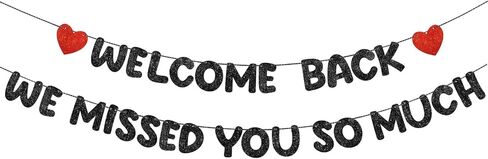Fulmoon Pre Strung Welcome Back لقد افتقدناك كثيرًا لافتة، بدون DIY، بريق الترحيب بالمنزل ديكورات الاحتفالات المنزلية تجمع العائلة، العودة إلى المدرسة، ديكور العودة للوطن العسكري (أزرق داكن) in Kuwait