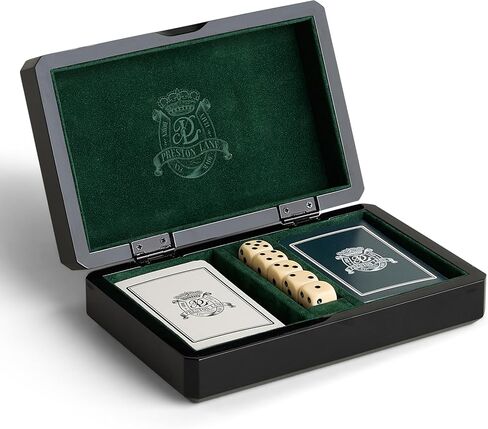 Preston Lane Chester Luxury Game Box – Wooden Playing Card & Dice Set with Velvet Lining – Burled Wood & Black Lacquer Finish – Coffee Table Décor or Gift in Saudi Arabia