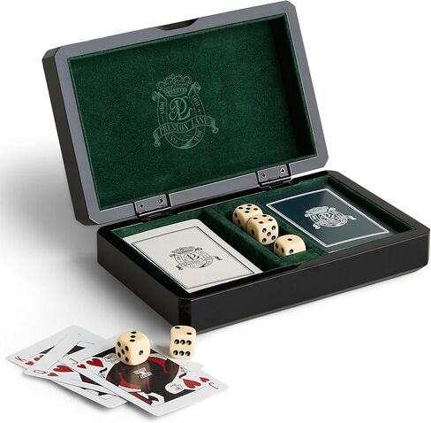 Preston Lane Chester Luxury Game Box – Wooden Playing Card & Dice Set with Velvet Lining – Burled Wood & Black Lacquer Finish – Coffee Table Décor or Gift in Saudi Arabia