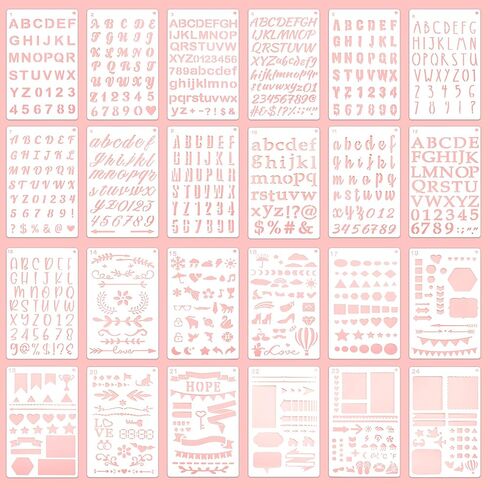 ZLFSRQ استنسل حروف 1/2 بوصة للرسم 24 حزمة قابلة لإعادة الاستخدام أرقام أبجدية ورموز استنسل مخطط حروف صغيرة استنسل بلاستيكي قوالب حروف صغيرة للحرف اليدوية لوازم سجل القصاصات in Kuwait