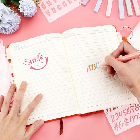 ZLFSRQ استنسل حروف 1/2 بوصة للرسم 24 حزمة قابلة لإعادة الاستخدام أرقام أبجدية ورموز استنسل مخطط حروف صغيرة استنسل بلاستيكي قوالب حروف صغيرة للحرف اليدوية لوازم سجل القصاصات in Kuwait