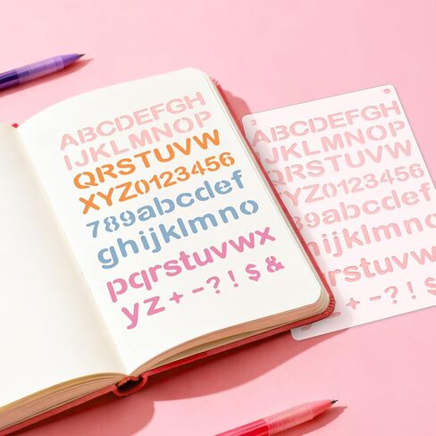 ZLFSRQ استنسل حروف 1/2 بوصة للرسم 24 حزمة قابلة لإعادة الاستخدام أرقام أبجدية ورموز استنسل مخطط حروف صغيرة استنسل بلاستيكي قوالب حروف صغيرة للحرف اليدوية لوازم سجل القصاصات in Kuwait