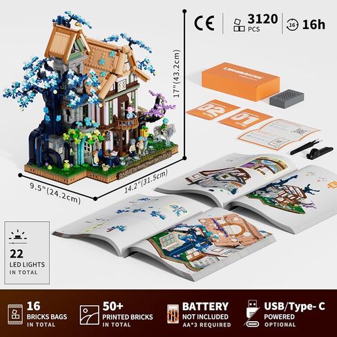 مجموعة مكعبات بناء منزل الشجرة من سيلفان إن - مجموعة مصابيح LED مكونة من 3120 قطعة من Elf Hotel Cabin Collection للبالغين وهواة جمع المنازل القديمة in Kuwait