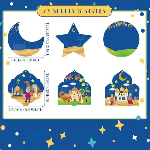 Yinder 72 Set Eid Mubarak Stickers Craft Kits Mosque Scene Ramadan Stickers DIY Crafts Religious Hanging Ornament Decoration for Eid Party Favor in Saudi Arabia