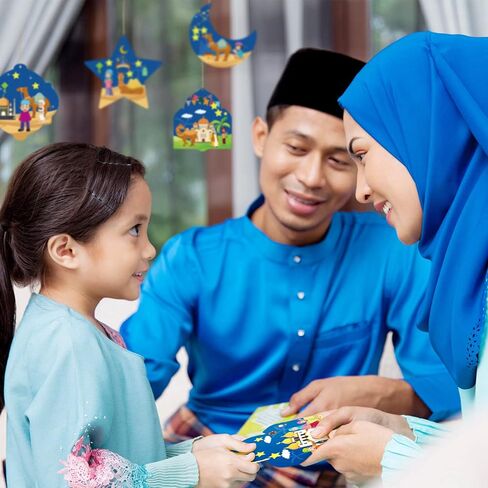 Yinder 72 Set Eid Mubarak Stickers Craft Kits Mosque Scene Ramadan Stickers DIY Crafts Religious Hanging Ornament Decoration for Eid Party Favor in Saudi Arabia