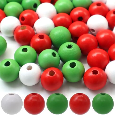 150 قطعة 16 ملم من الخرز الخشبي من سلسلة أبيض وأخضر خرز خشبي مستدير لتزيين عيد القديس باتريك (مجموعة خضراء، 16 ملم) in Kuwait