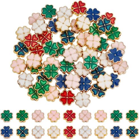 PH PandaHall 63pcs البرسيم المينا الخرز لعيد القديس باتريك، 9 اللون أربع أوراق البرسيم الخرز الملونة محظوظ حبة زهرة المينا حبة لصنع المجوهرات أساور القرط قلادة الحرف اليدوية DIY in Saudi Arabia